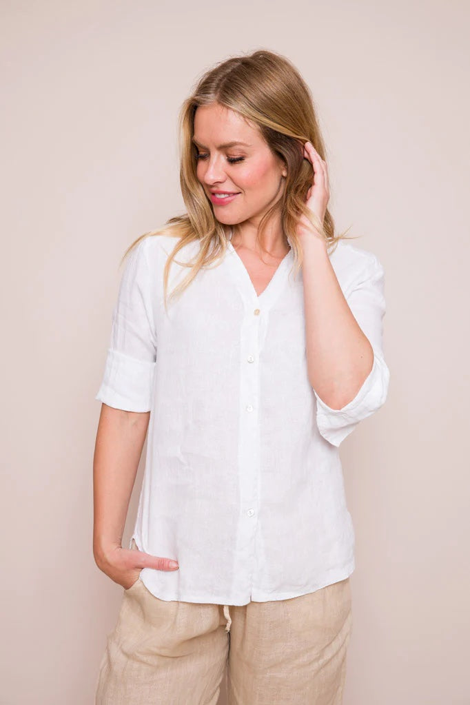 Madison Linen V-neck Shirt White