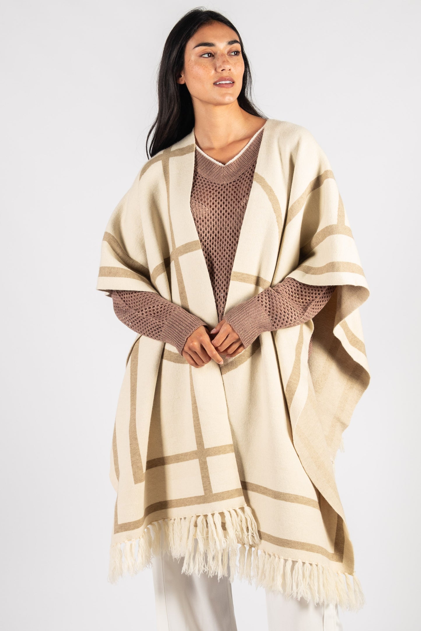 Beige/Cream Fringed Wrap Onesize
