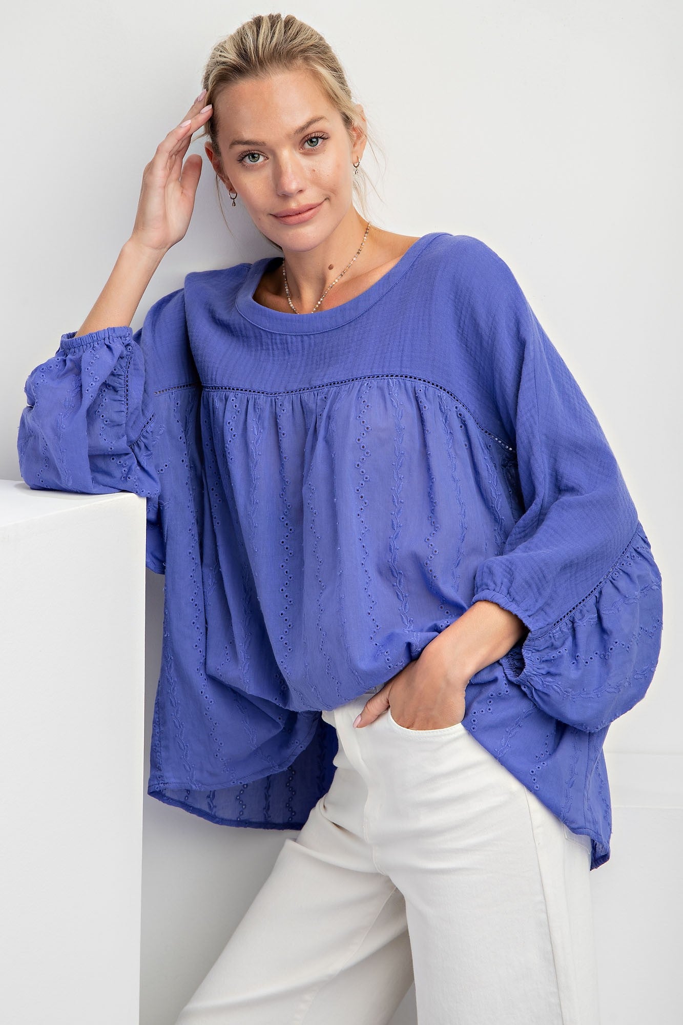 Blue Eyelet Top