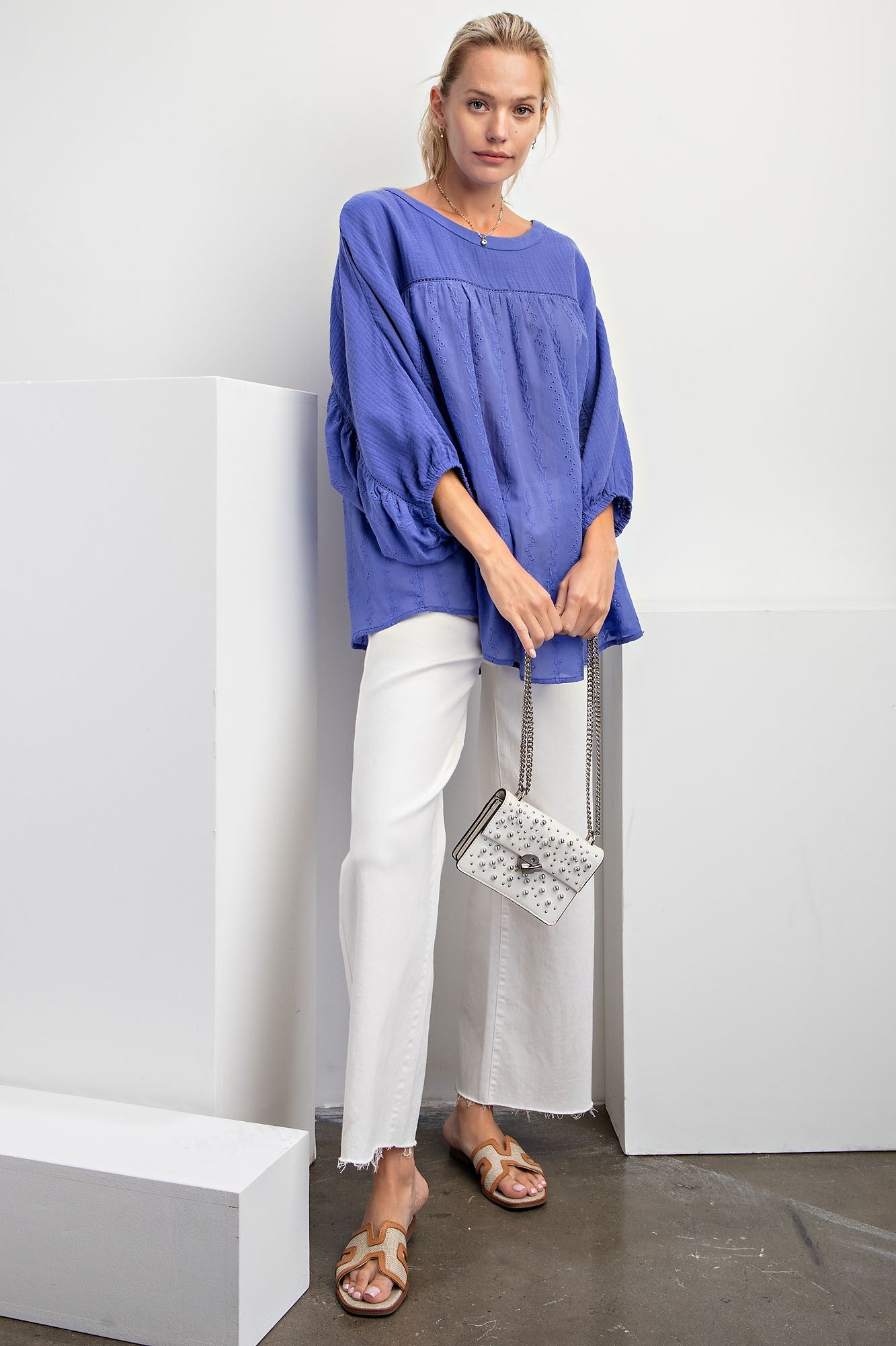 Blue Eyelet Top