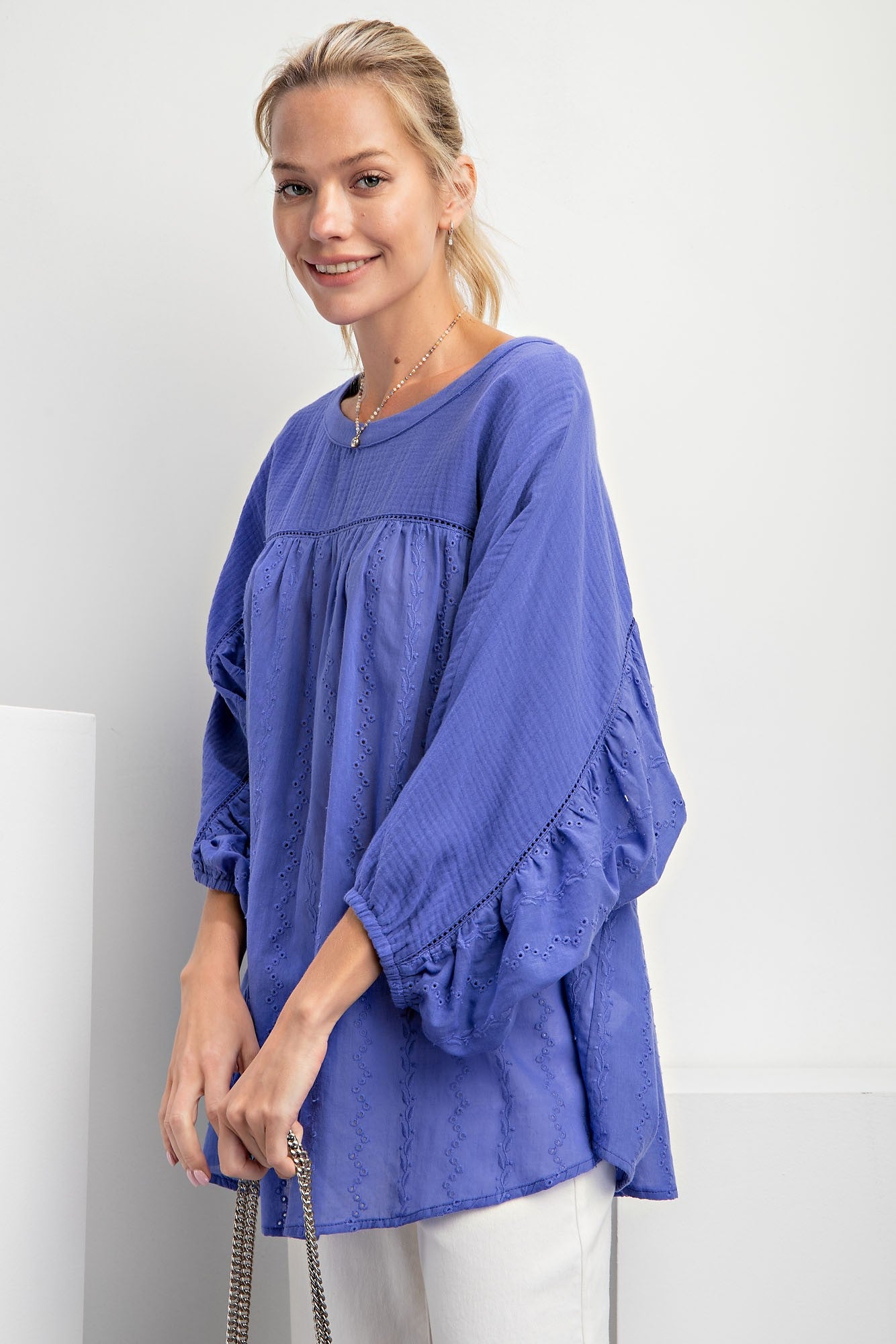 Blue Eyelet Top