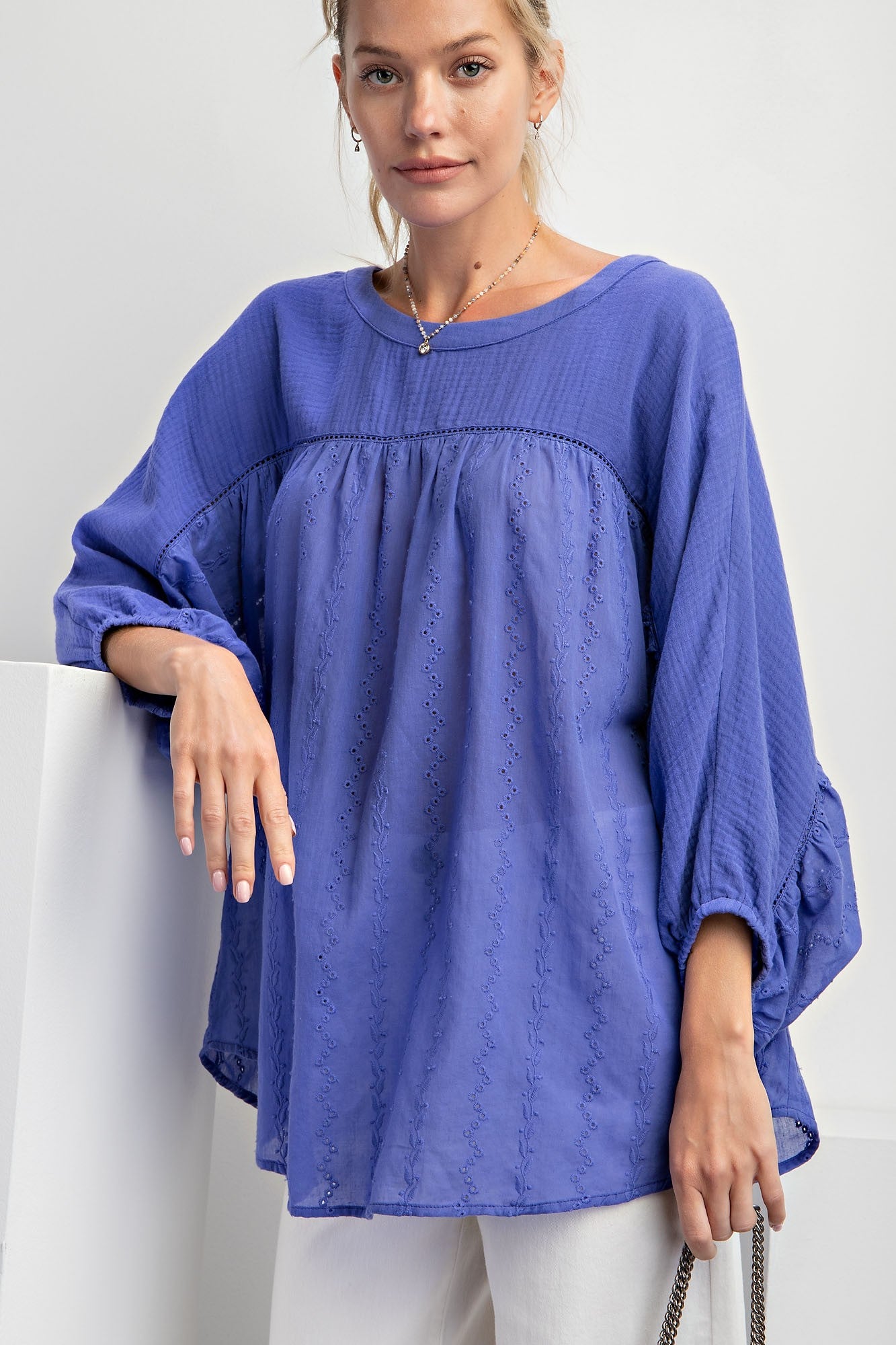 Blue Eyelet Top