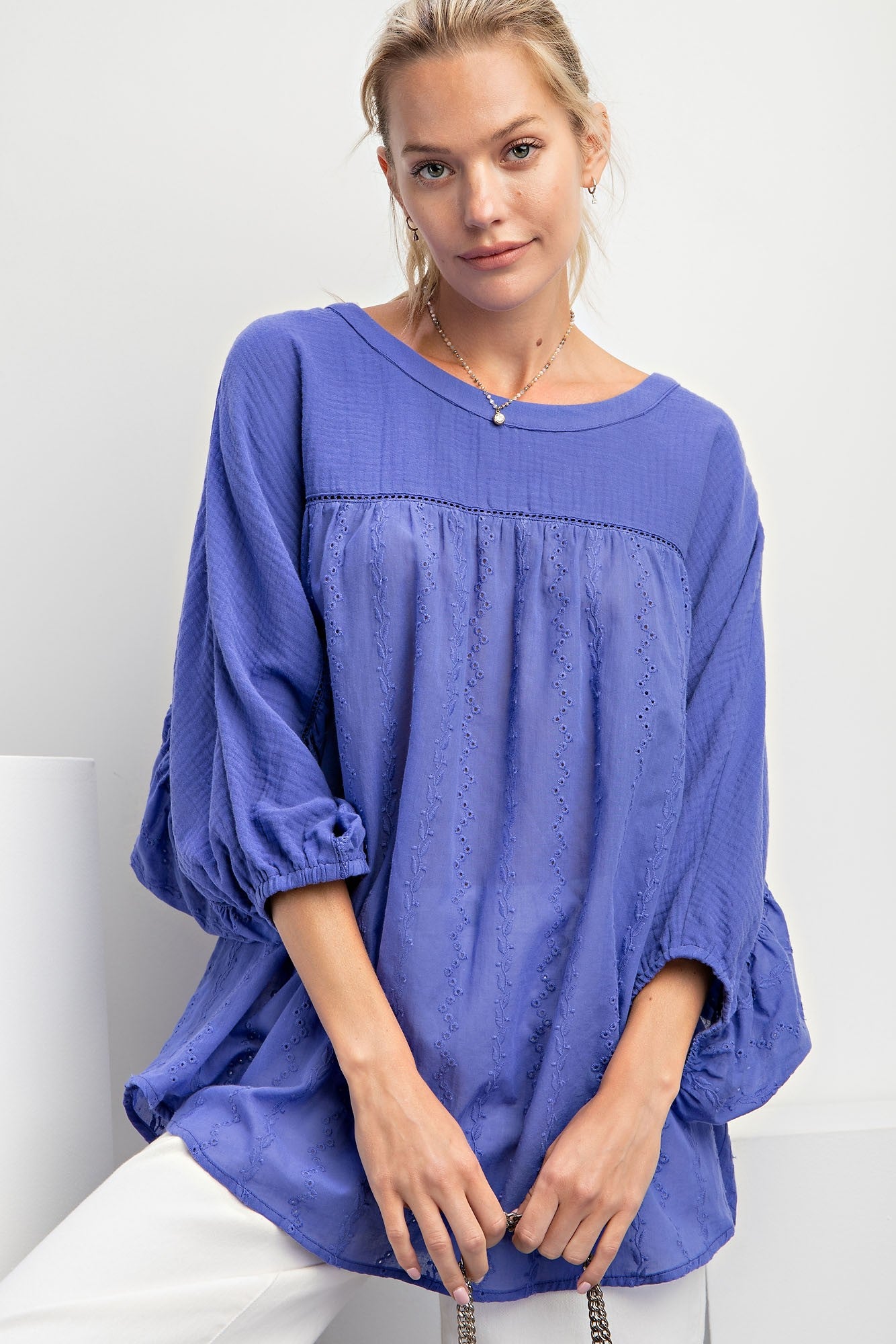 Blue Eyelet Top
