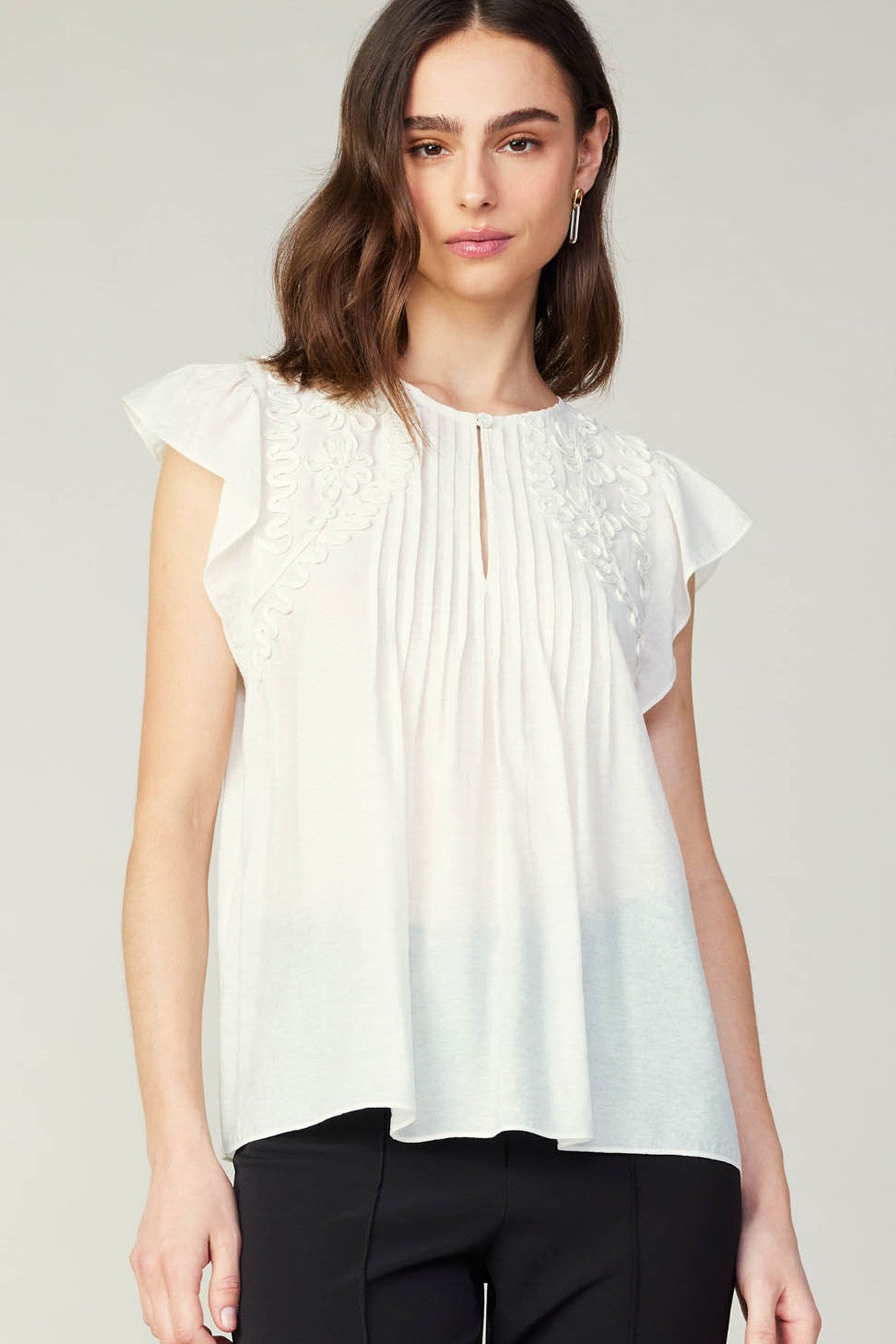 White Pleated Detail Top