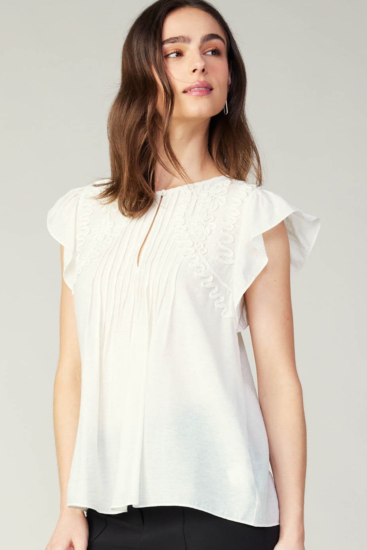White Pleated Detail Top