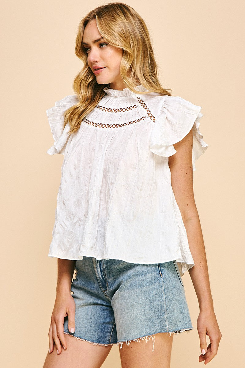 White Ruffle Sleeve Top