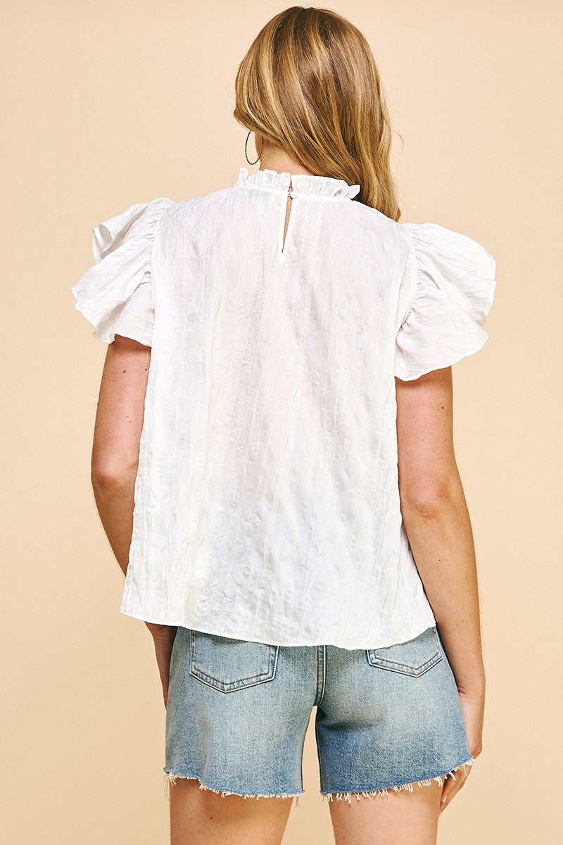 White Ruffle Sleeve Top