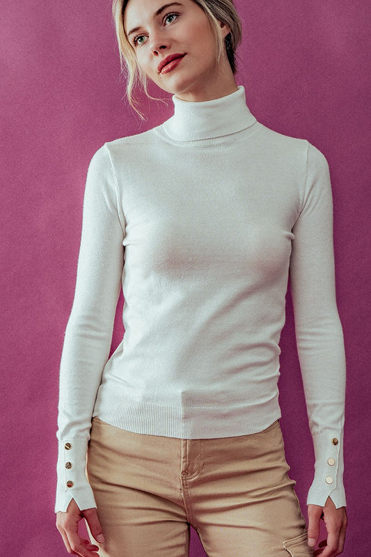 Button Sleeve Turtleneck