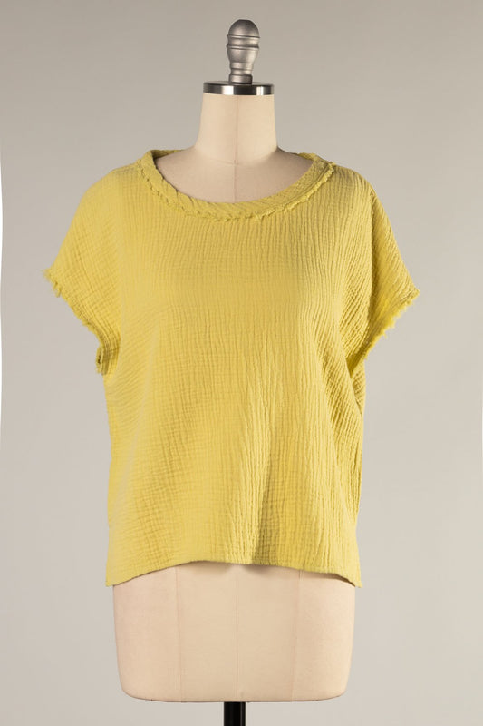 Raw Edge Lemon Gauze Top